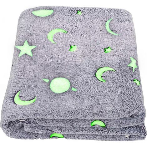 Couverture pour enfant à carreaux magiques et étoiles de lune fluorescentes Gris