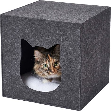 Relaxdays, niche en feutre pour chat, pliable avec coussin, pour étagères & Kallax, lit pour chat, gris foncé