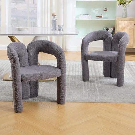 Sessel – Moderner Sessel mit Armlehnen und gepolstertem Kissen, Teddyfellbezug und Massivholzgestell, 61 x 52 x 71 cm, Rot