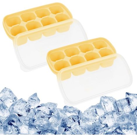 Juego de 2 cubitos de hielo cuadrados, bandeja portátil para cubitos de hielo con 8 compartimentos, bandeja cubitos hielo fácil extraer, amarillo (1/5)