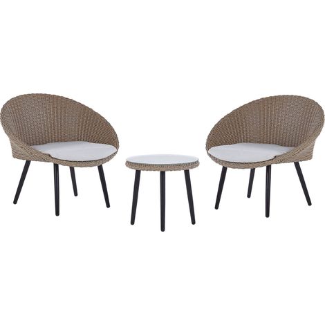 Bistro Set inkl. Kissen ORTIGIA Polyrattan Hellbeige Beige
