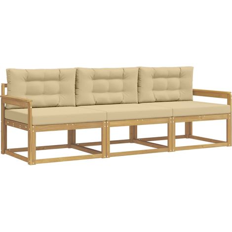 Set di divani da esterno 3 pz Salotto da Giardino Bianco e Beige Poliestere (1/5)