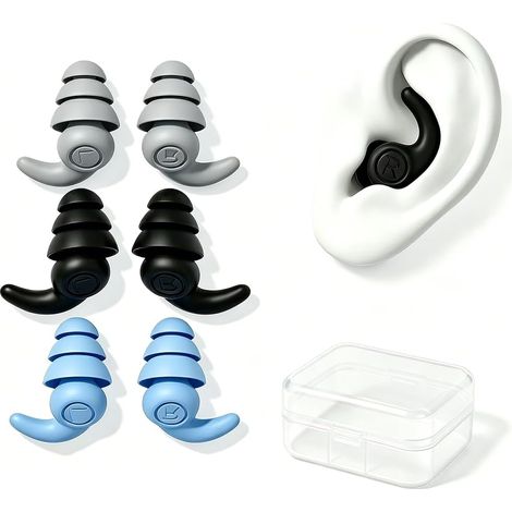 Bouchon Oreille Piscine 3 Paires Bouchons d’Oreilles Piscine en Silicone Étanches Réutilisables, Bouchons Oreilles Natation Confortable pour Natation Surf Douche Sports Aquatiques, Noir Gris Bleu (1/5)