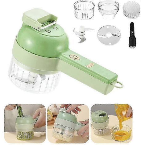 Ensemble de 4 en 1 sans fil pour couper les légumes, robot culinaire électrique polyvalent pour hacher l'ail, le piment, l'oignon, le gingembre, le céleri et la viande. (1/5)