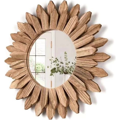 Bohême Miroirs Muraux Décoratifs pour Décorer la Maison, la Chambre et Le Salon, Cadeaux pour Décoration Murale, Miroir Mural Rond avec Cadre en Bois (1/5)