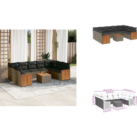 10-tlg. Garten-Sofagarnitur mit Kissen Grau Poly Rattan - Gartenmöbel - Gartensorte - Lounge Set - Rattan Möbel - Outdoor Möbel (1/3)