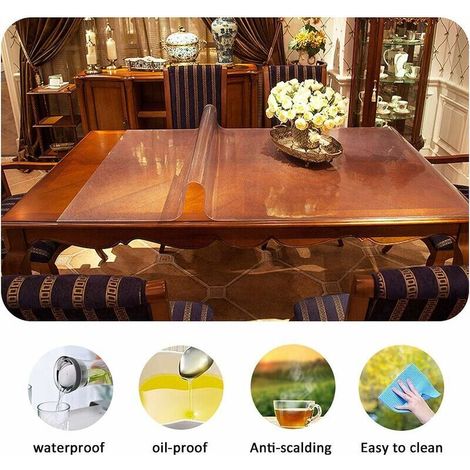 Tovaglia rettangolare trasparente in PVC flessibile, spessore 1,5 mm, impermeabile e resistente all'olio, ideale per tavolini da caffè, scrivanie e come tappetino antiscivolo (90x160 cm/35x63 pollici) (1/3)