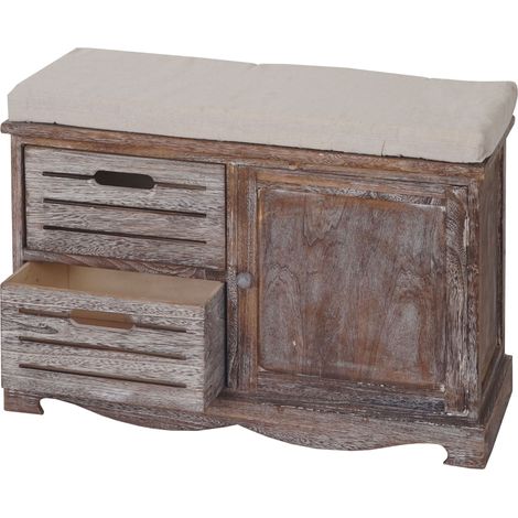 Banquette HHG-475, banc, commode, style shabby, vintage 49x71x32cm, marron (1/5)