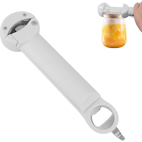 Multifunctional Magnetic Can Opener, Retractable Stainless Steel Bottle Opener, Jar Lid Clip, Kitchen Supplies for Weak Hands and Arthritis (Off-White) (1/5)