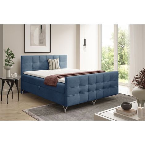 Boxspringbett Schlafzimmerbett PERLA PREMIUM 160x200cm Stoff Coral Blau