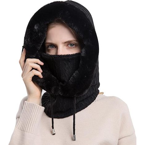 Cagoule thermique pour femme, masque de ski coupe-vent, capuche polaire, bonnet d'hiver tricoté avec protection du cou et du visage, bonnet chaud et épais. (1/5)