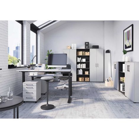 Bureau droit assis-debout manuel gris clair/noir Organza (1/4)