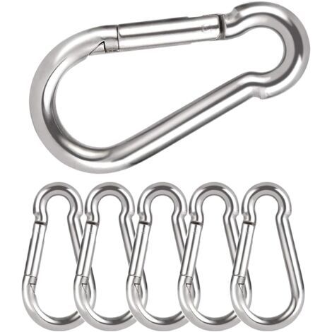 Lot de 6 mousquetons à ressort galvanisés 8 x 80 mm, capacité de charge de 250 kg, fermoir mousqueton à ressort avec mousqueton pour porte-clés, camping, voyage, randonnée (1/5)