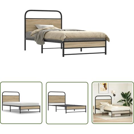 vidaXL Cadre de lit sans matelas 100x190 cm chêne fumé bois ingénierie (1/5)