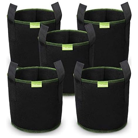 Sacs à Plantes, Lot de 5 Sac Culture en Non Tissé Pot Fleur Jardin avec Poignée Sangles Aération Tissu Pots, Noir - 10 Gallons (40 L) (5 pièces) (1/5)