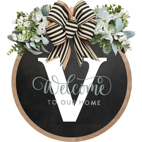 (V) Panneau décoratif rond en bois, personnalisé avec 26 lettres anglaises, pour porte d'entrée. Pièce à suspendre. (1/2)