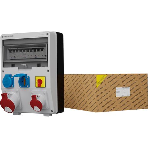 Tableau électrique de chantier avec sectionneur DV-S/FI 32 A, 16 A, 2 x 230 V, prise Schuko, Doktorvolt® DV-1981-D (1/4)