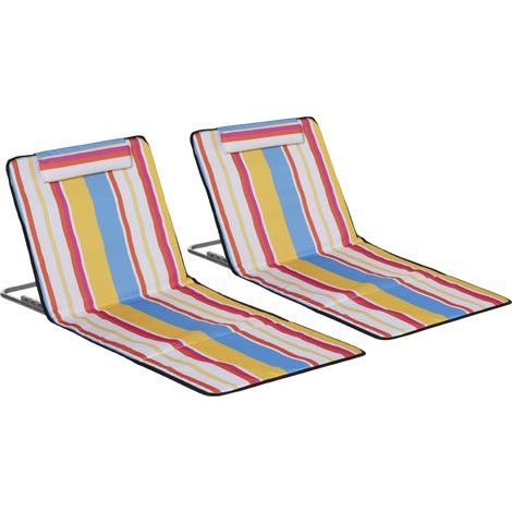 AMXCNOY Tapis de plage, lot de 2, transat de plage pliable avec appui-tête, matelas de plage réglable en hauteur sur 5 niveaux avec sac de transport, acier, multicolore, 134 x 48 x 33-43 cm (1/5)