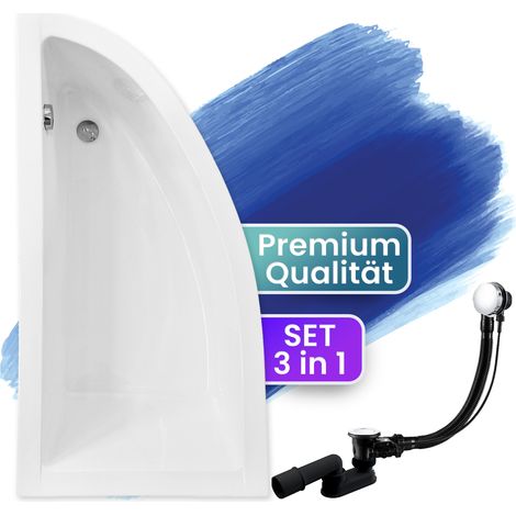 Badewanne Eckbadewanne 150x70 Links, Ablaufgarnitur & Füßen GRATIS - Komplettset 3in1 Original Acryl Wanne Premium Siphon - BADLAND PRAKTIKA (1/5)