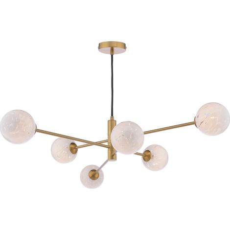 Dar Vignette Suspension Vignette à 6 lumières en laiton vieilli et verre confetti blanc