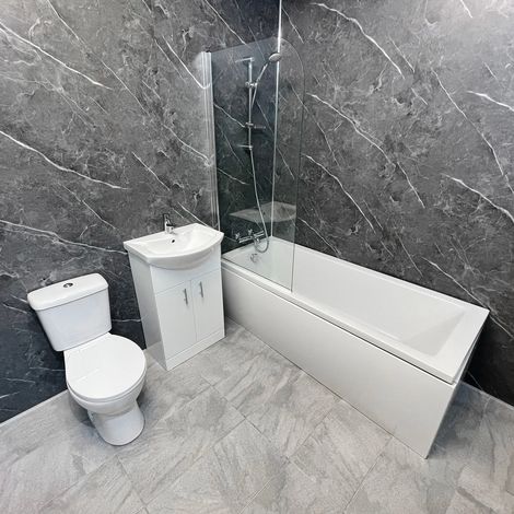 Sadie 1700mm Showerbath Suite Inc Curved Screen, Shower, Vanity, Toilet & Taps, Without End Panel