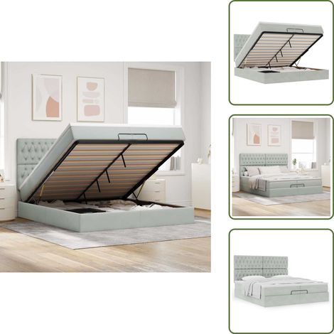 Estructura de cama - vidaXL Estructura cama otomana colchones terciopelo gris claro - Colchón terciopelo