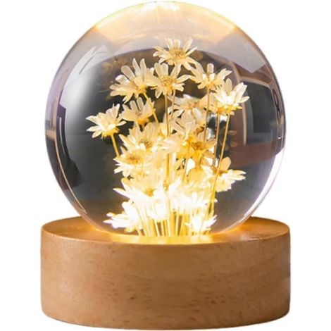 Lampe boule de cristal fleurie 2024, motif pissenlit en verre, cadeau pour femme, maman et enfantYellow Daisy (1/5)