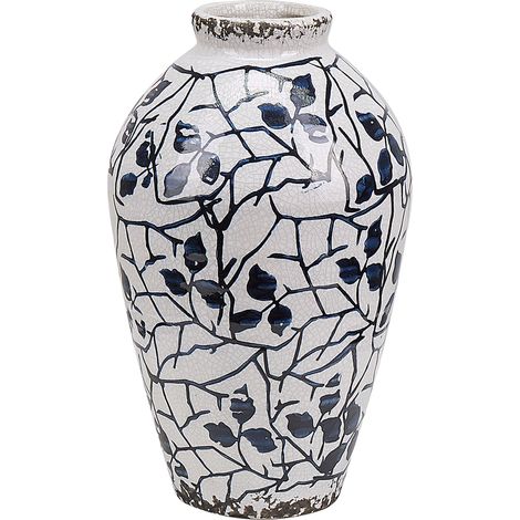 Florero blanco y azul gres diseño floral maceta de interior 20 cm diseño moderno Mallia (1/5)