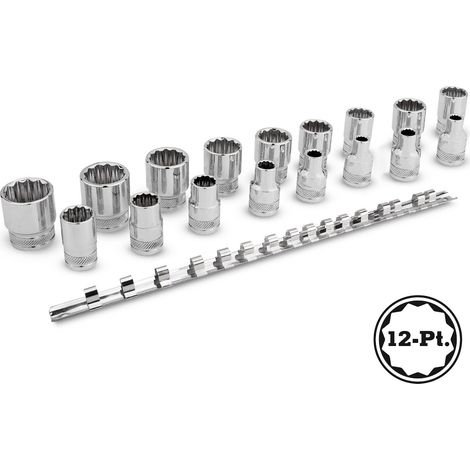 Juego de llaves de vasos cortos 1/2 de 12 caras de 10 a 30 mm, 17 piezas (1/4)