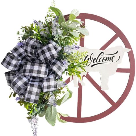 Guirlande Porte - Couronne En Bois Naturel Avec Nœud En Lin Et Branches Artificielles - Décoration De Noël Pour Porte Extérieure Ou Mur - 39 x 51 cm - 1 Pièce (1/5)