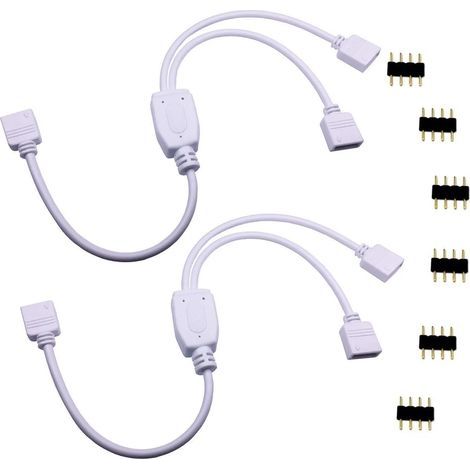 2pcs Câble Diviseur 1 à 2 Bande LED RGB Câble Séparateur Ruban LED Répartiteur DC à 2 Voies 1 to 2 LED Splitter Cable 4 Broches Rallonge pour SMD 5050 3528 2835 RGB LED Strip -30cm, Blanc [Classe éner (1/5)