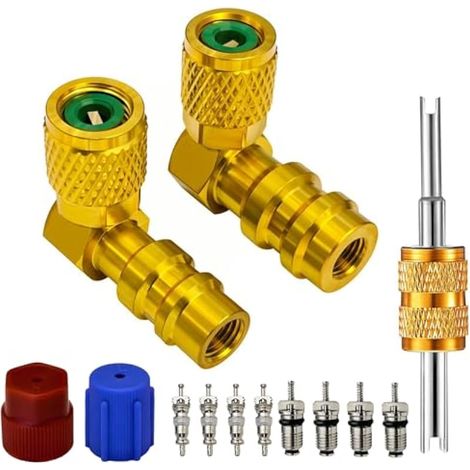 R12 vers R134A AC Kit d'adaptateur de montage R12 vers R134A en laiton R12 R22 vers R134A de montage haut/bas Adaptateur de conversion 1/4" vers 7/16"-20 UNF (Kit de conversion côté haut et (1/5)