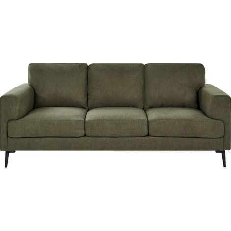 Sofá 3 plazas minimalista de estilo moderno de mediados de siglo de tela patas metálicas reposabrazos rectos verde Lousto (1/5)