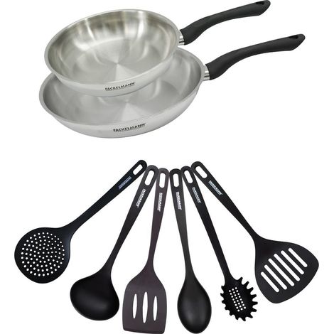 Set 2 poêles 24 et 28 cm en inox et 6 ustensiles Fackelmann Geneva (1/5)
