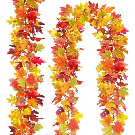 Künstliche Herbstgirlande Ahornblätter 1.74m 2 Stück mit Haken für Innen & Außen (1/5)