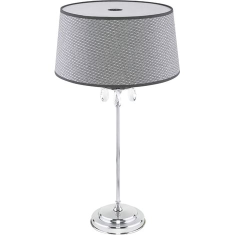Lampada tavolo cromo paralume grigio cristalli E27 Jupiter
