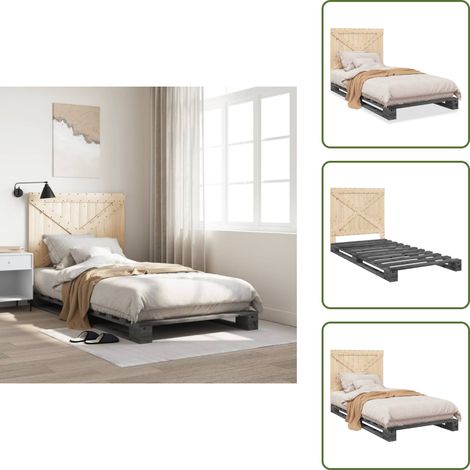 The Living Store Cadre de lit sans matelas gris 100x200 cm bois massif de pin - Cadre de lit (1/5)