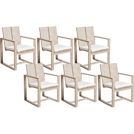 Conjunto de 6 sillas de jardín de madera de acacia rústica con reposabrazos madera clara Azzanello
