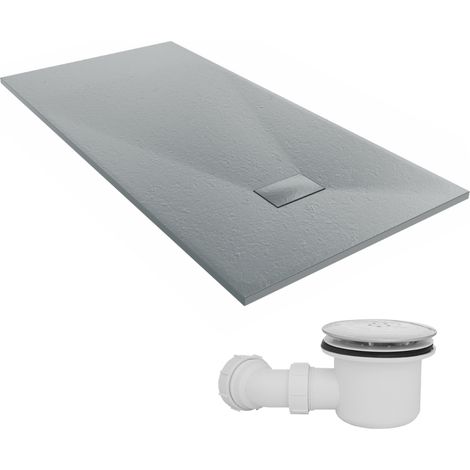 NRG 1800 x 900mm SMC Anthracite Rectangle Slate Effect Bathroom Shower Tray & Fluidmaster Fast Flow Waste Trap