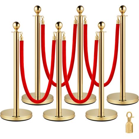 Poteau de Guidage 6PCs 95 cm, Barrière de Balisage pour Contrôle de Foules avec 4 Cordes Velours Rouge 1,5 m, pour Délimitation Séparation File d'Attente en Public École Théâtre Hôtel Exposition (1/5)