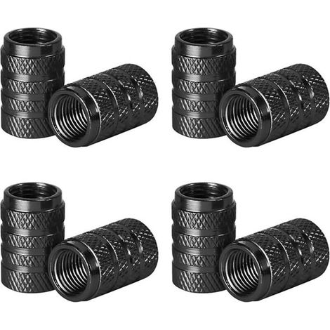 Cappucci per valvole pneumatici, 8 pezzi Cappucci per valvole pneumatici auto in alluminio, resistenti alla corrosione, coprivalvole universali per auto, camion, motociclette, SUV e biciclette, neri (1/4)