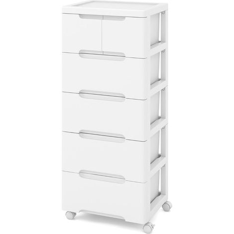 Mobile contenitore verticale 40 x 32 x 96 cm con 5 cassetti mobili e chiudibili a chiave stile moderno bianco PP 200012737