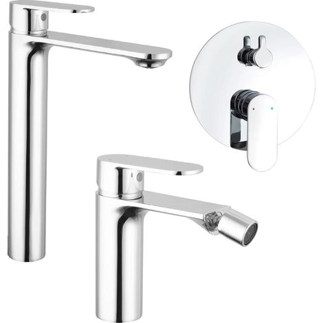 Set miscelatori lavabo alto bidet senza scarico e incasso doccia c deviatore cromato Kerry (1/4)