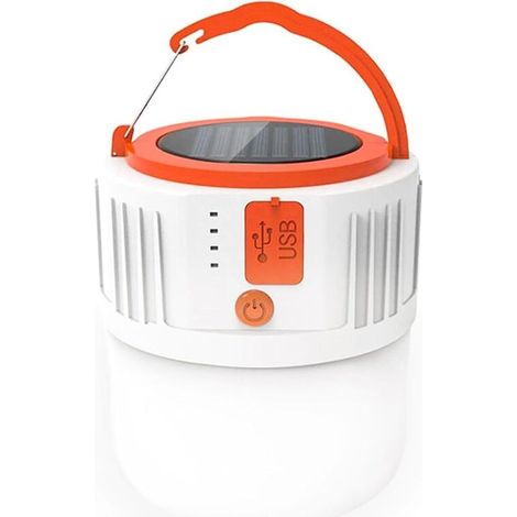 Lanterne de Camping Solaire Rechargeable, étanche et portable lampe de poche avec USB Port - 5 modes d'éclairage - Convient pour Tente, Randonnée, Urgence, Coupures de Courant(Blanc)