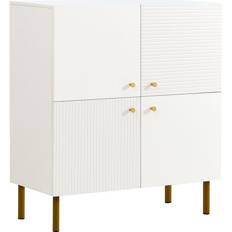 Credenza bianca moderna in MDF con maniglie in lega di zinco e gambe in acciaio 80 x 36 x 90 cm (1/5)