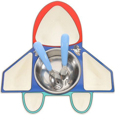1 Set Assiette compartimentée avion, couverts inclus, 6 sections, plastique résistant, pour enfant (1/5)