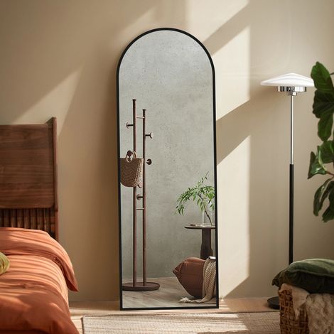 Ganzkörperspiegel Schwarz Rahmen Standspiegel Oval Wandspiegel Groß Wand Ganzkörper (für Schlafzimmer Badezimmer Wohnzimmer Arched), Spiegel Rund 150x50cm