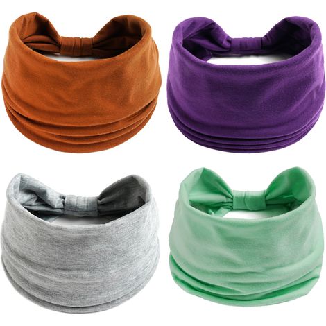 Bandana Cheveux - Bandeau Large Élastique Polyester Spandex - Pour Yoga Course Sport Quotidien - Lot de 4 (1/5)