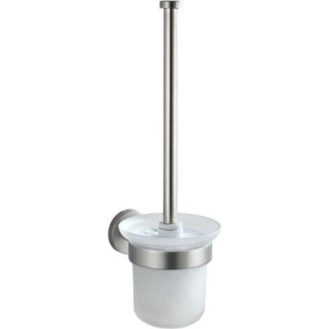 Brosse WC Murale, Brosse WC à fixer au mur, Acier inoxydable et verre satiné, Fixation incluse, 11.4x36cm- Blanc (1/5)