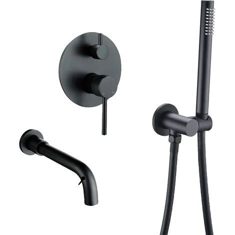 Ensemble de robinets de douche de salle de bains, support de Valve de dérivation de douchette, bec mural en laiton, noir mat 260 MM (1/2)